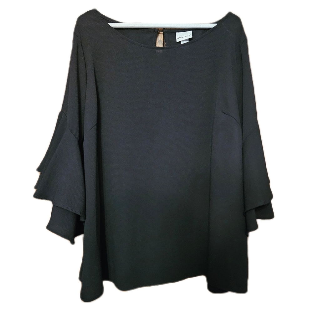 Ava &Viv Black Layered Bell Sleeve Blouse size 1X